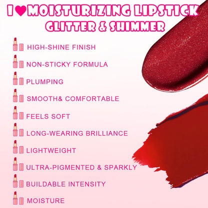 16 color glitter lipstick plumping hydrating long-lasting shimmer lipstick