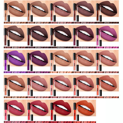 24 Color Matte Liquid Lipstick Long Lasting Waterproof Not Stick Black Tube