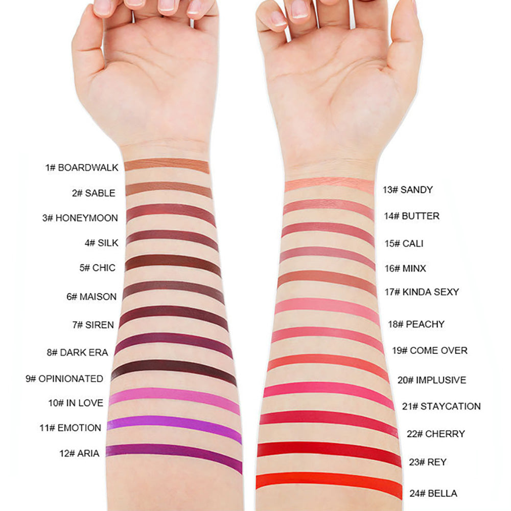 24 Color Matte Liquid Lipstick Long Lasting Waterproof Not Stick Black Tube