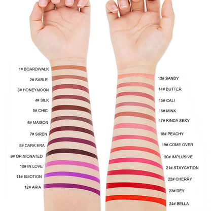 24 Color Matte Liquid Lipstick Long Lasting Waterproof Not Stick Black Tube