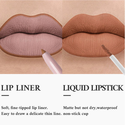16 color 2 in 1 matte liquid lipstick lip liner set long lasting high pigment