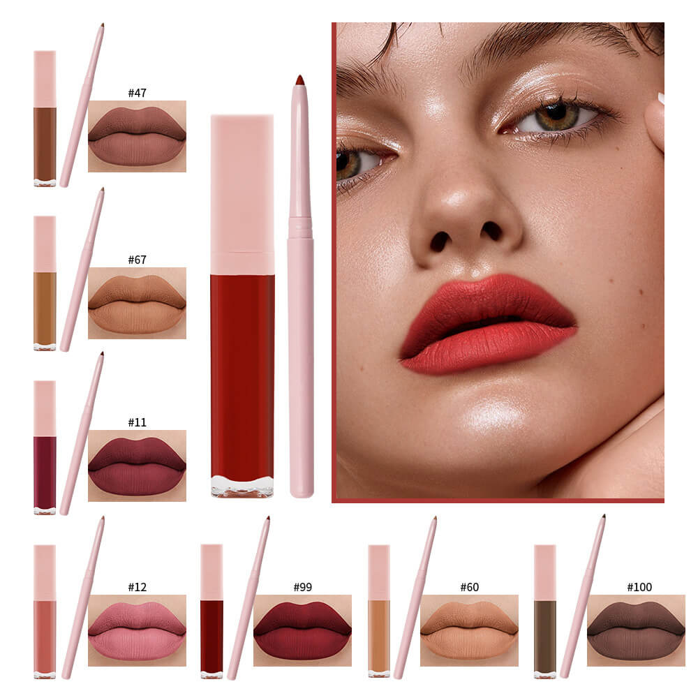 16 color 2 in 1 matte liquid lipstick lip liner set long lasting high pigment