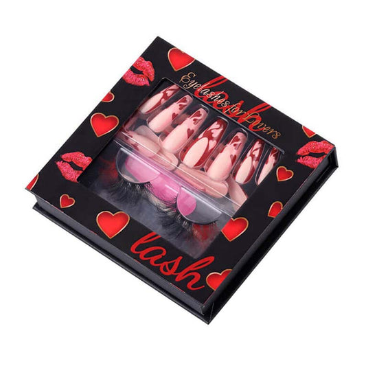Black gift box eyelash and nail art set Valentine's Day festive kit