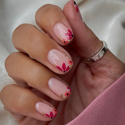 Nail art flowers wearable nails press on nails removable 24pcs