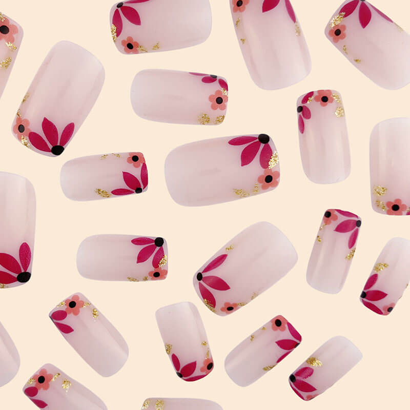 Nail art flowers wearable nails press on nails removable 24pcs