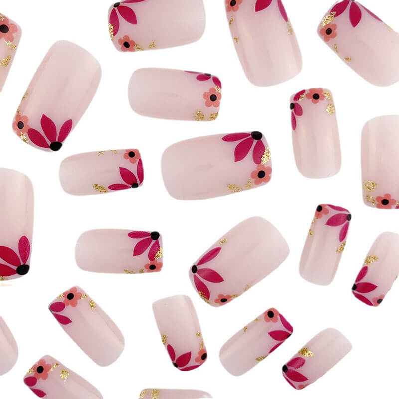 Nail art flowers wearable nails press on nails removable 24pcs