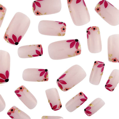 Nail art flowers wearable nails press on nails removable 24pcs