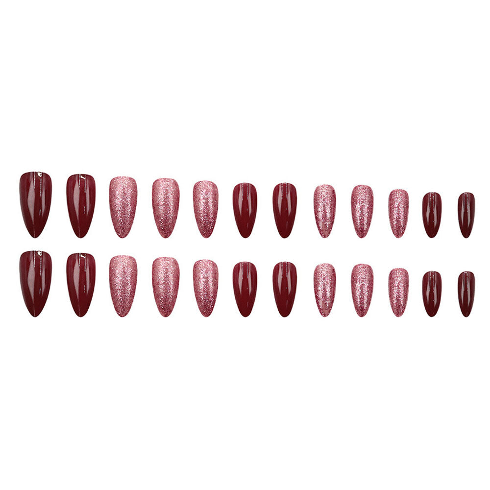 Dark Reddish-brown Press On Nails Sparkly Manicure Nail Patch Fashion 24-piece