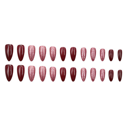 Dark Reddish-brown Press On Nails Sparkly Manicure Nail Patch Fashion 24-piece