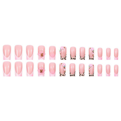 Leopard Print Nail Art French 3D Flower Nail Patch Nail Pieces Detachable 24-Piece