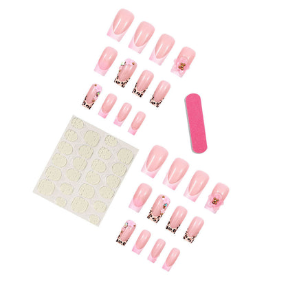 Leopard Print Nail Art French 3D Flower Nail Patch Nail Pieces Detachable 24-Piece