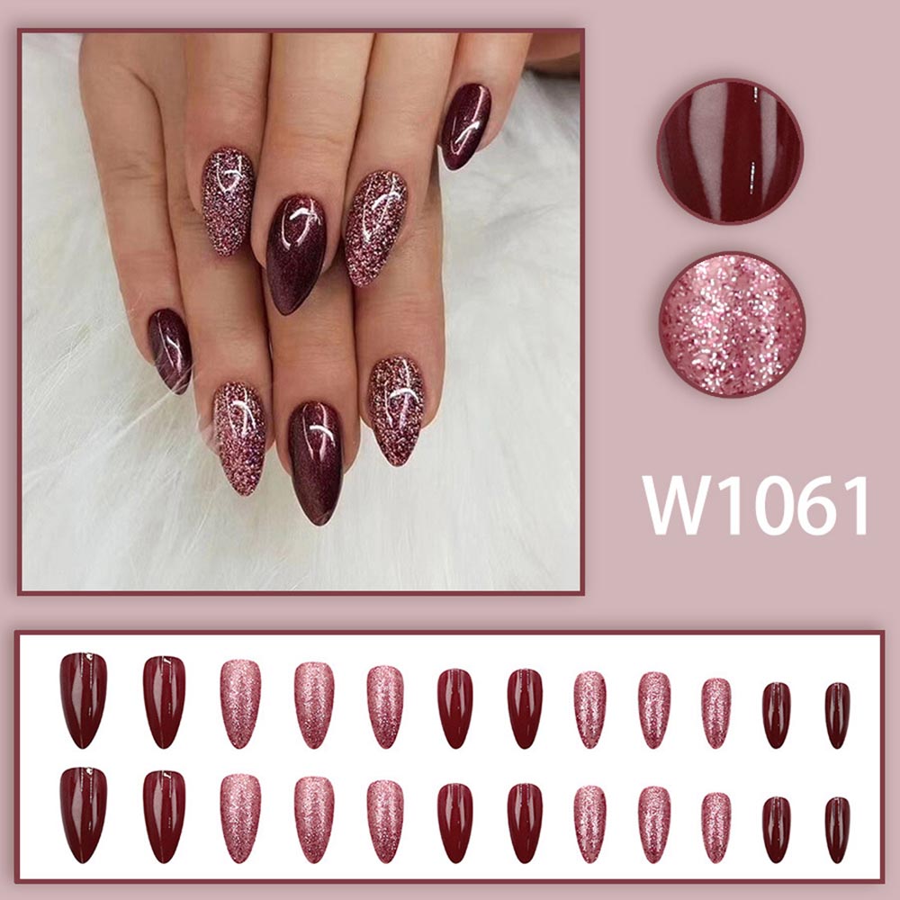 Dark Reddish-brown Press On Nails Sparkly Manicure Nail Patch Fashion 24-piece