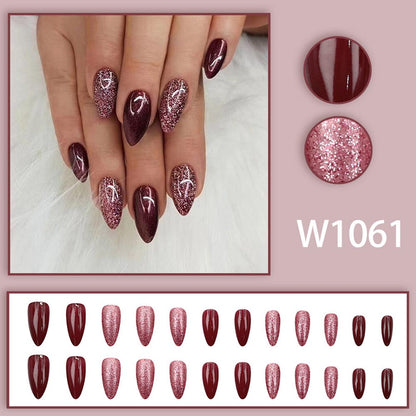 Dark Reddish-brown Press On Nails Sparkly Manicure Nail Patch Fashion 24-piece