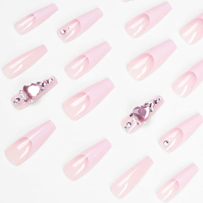 Fake nails press on nails long full cover coffin 3D rhinestones