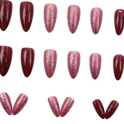 Dark Reddish-brown Press On Nails Sparkly Manicure Nail Patch Fashion 24-piece