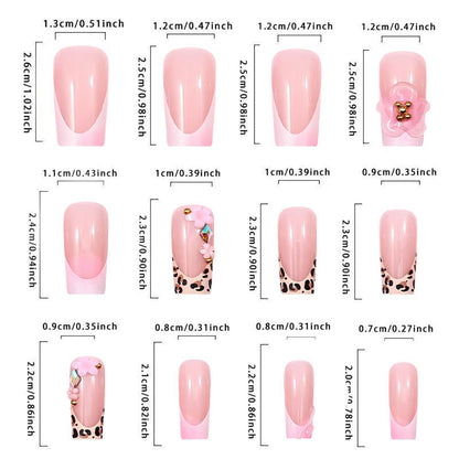 Leopard Print Nail Art French 3D Flower Nail Patch Nail Pieces Detachable 24-Piece