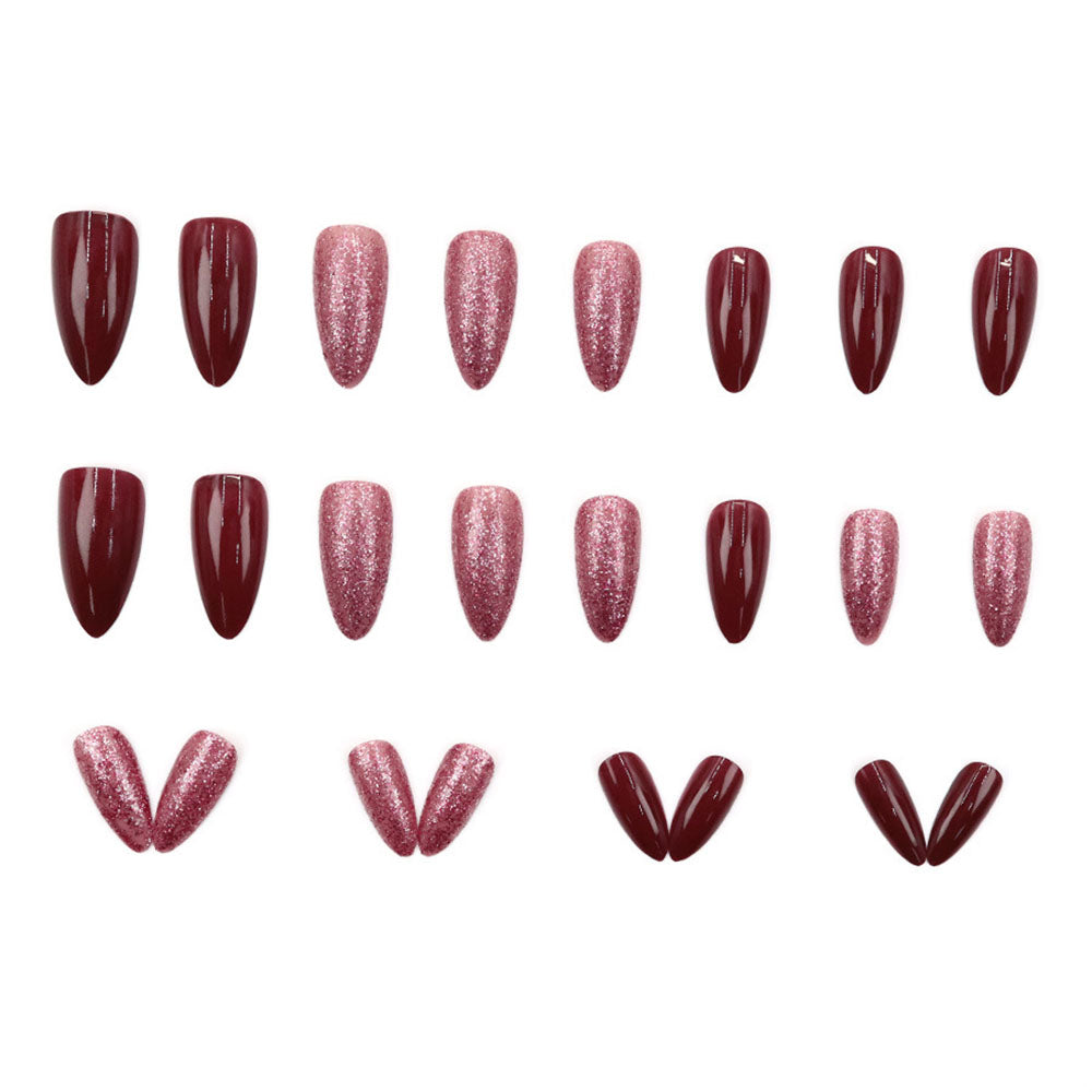 Dark Reddish-brown Press On Nails Sparkly Manicure Nail Patch Fashion 24-piece