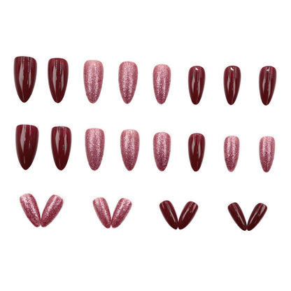 Dark Reddish-brown Press On Nails Sparkly Manicure Nail Patch Fashion 24-piece