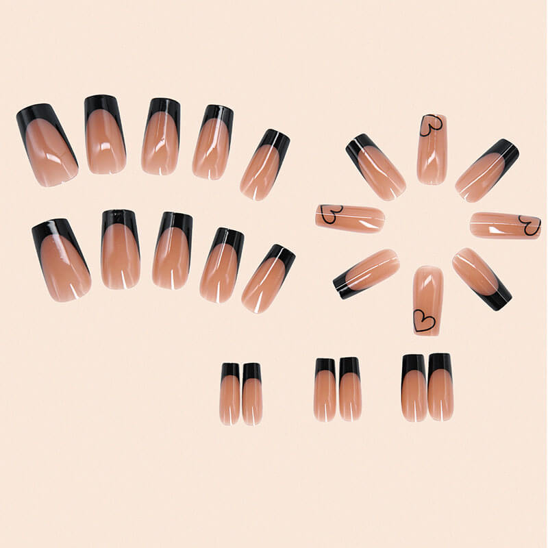 Ballet nail press on nails black love nail patch removable manicure 24pcs