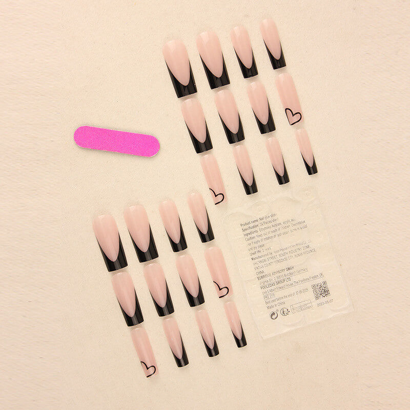 Ballet nail press on nails black love nail patch removable manicure 24pcs