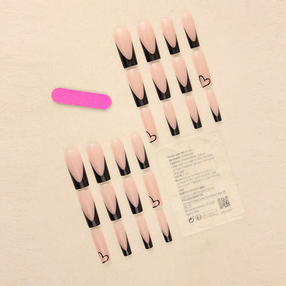 Ballet nail press on nails black love nail patch removable manicure 24pcs