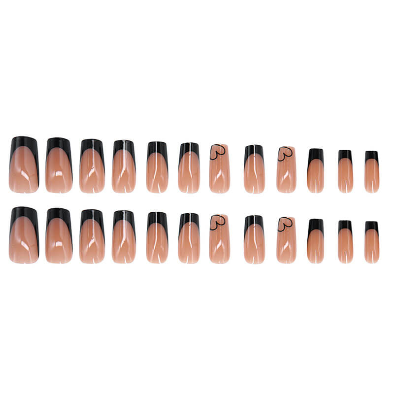Ballet nail press on nails black love nail patch removable manicure 24pcs