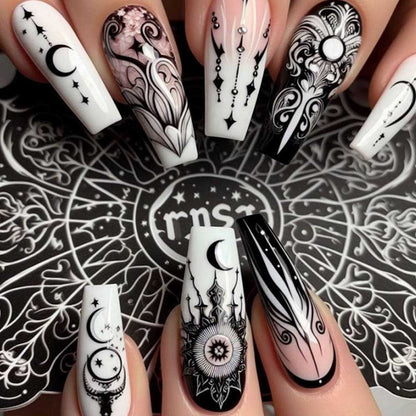 Manicures Star Moon Nail Stickers Long Style Nail Sheets Wearable Nail Patches