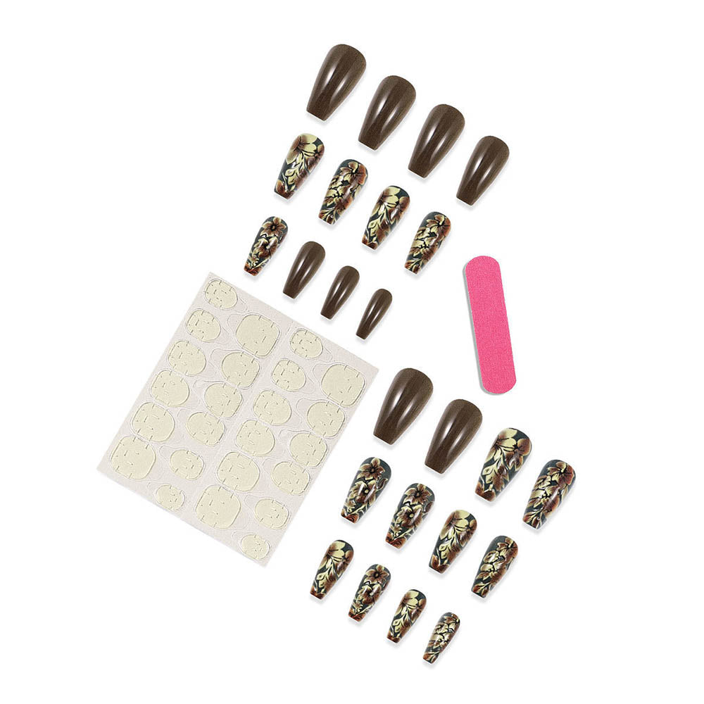 Brown Gradient Flower Wearable Nail Stickers Wholesale Manicure Nail Tips Patch
