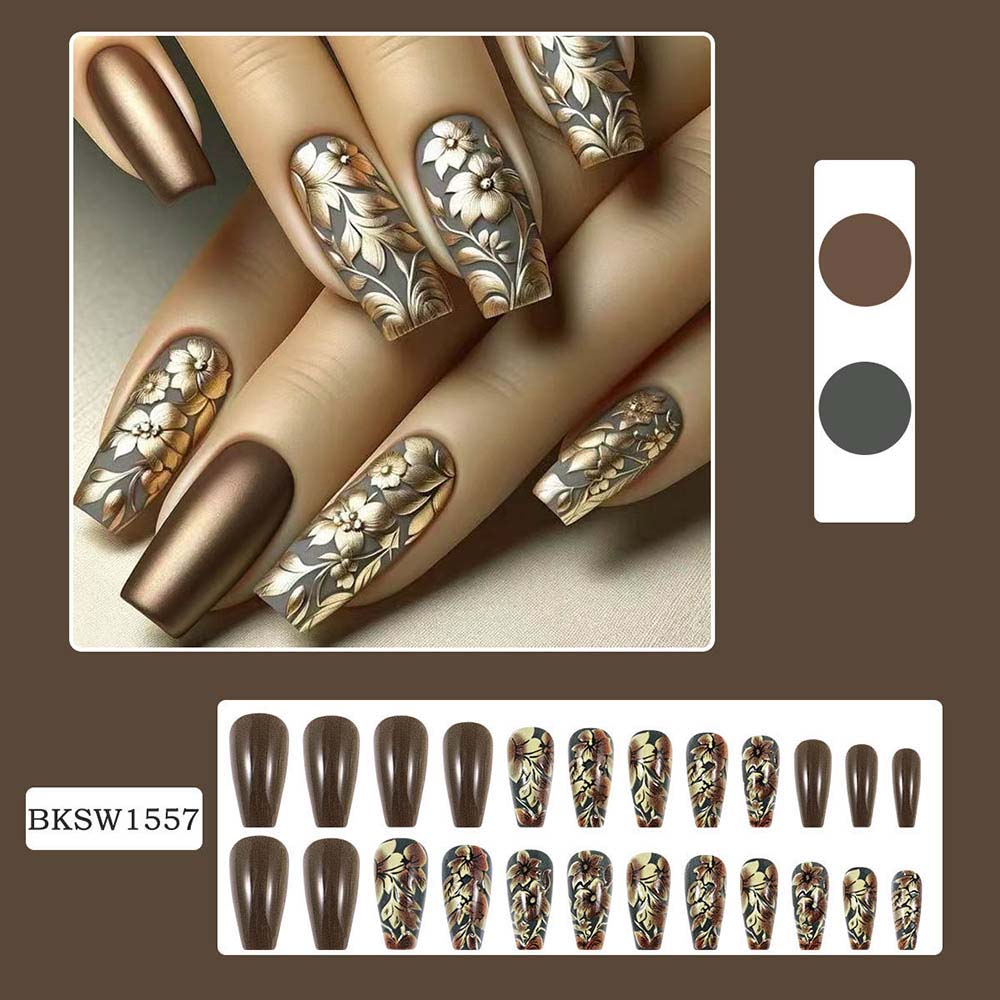 Brown Gradient Flower Wearable Nail Stickers Wholesale Manicure Nail Tips Patch