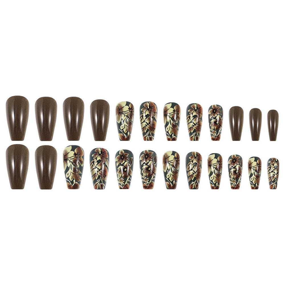 Brown Gradient Flower Wearable Nail Stickers Wholesale Manicure Nail Tips Patch
