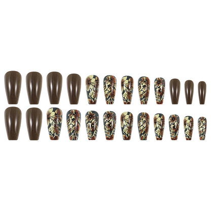 Brown Gradient Flower Wearable Nail Stickers Wholesale Manicure Nail Tips Patch