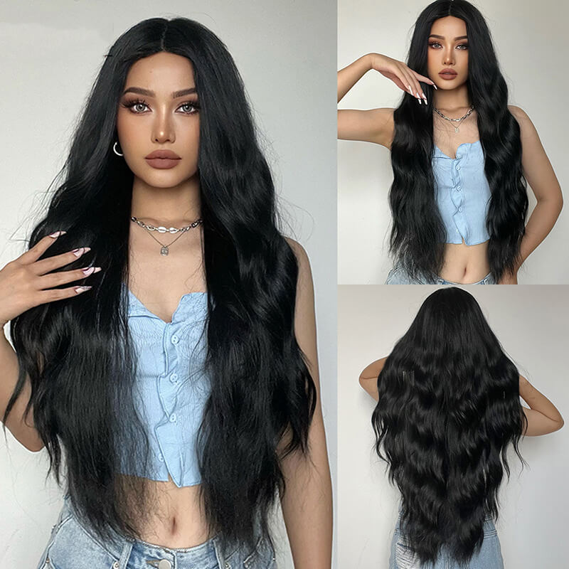 Lady wigs long curly black matte high-temperature silk wig full headgear