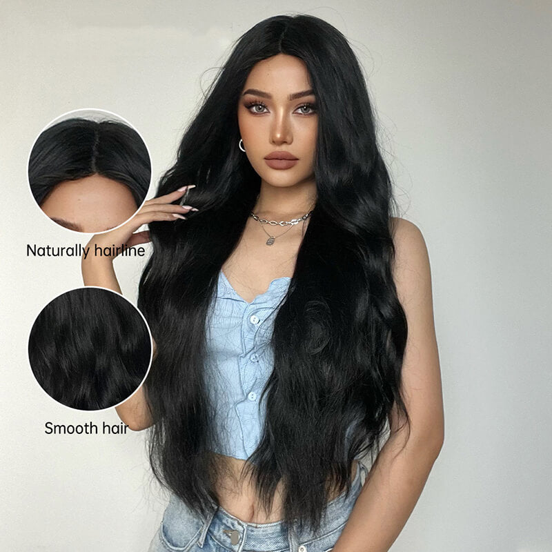 Lady wigs long curly black matte high-temperature silk wig full headgear