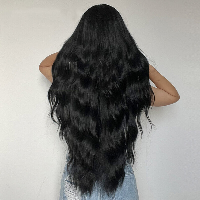 Lady wigs long curly black matte high-temperature silk wig full headgear
