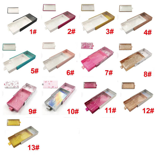13 color empty eyelash box glitter pull-out lash packaging box with tray