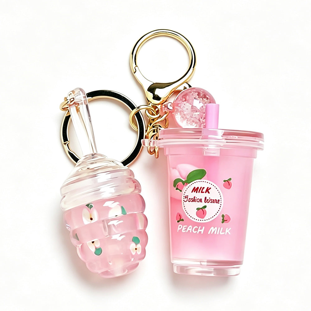 5 Color Lip Oil Peach Floating Milk Tea Cup Lip Gloss Keychain Honey Gloss