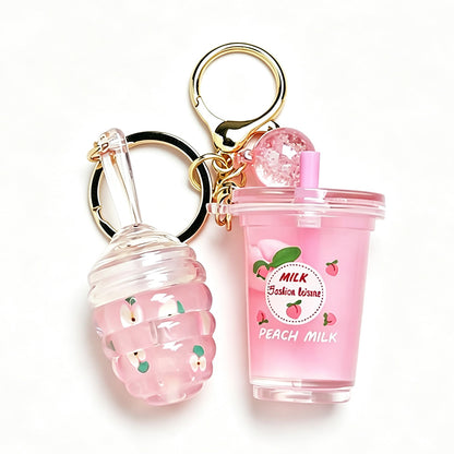 5 Color Lip Oil Peach Floating Milk Tea Cup Lip Gloss Keychain Honey Gloss