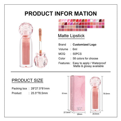 38-color OEM Matte Nude Liquid Lipstick Non-Sticky Waterproof Low MOQ