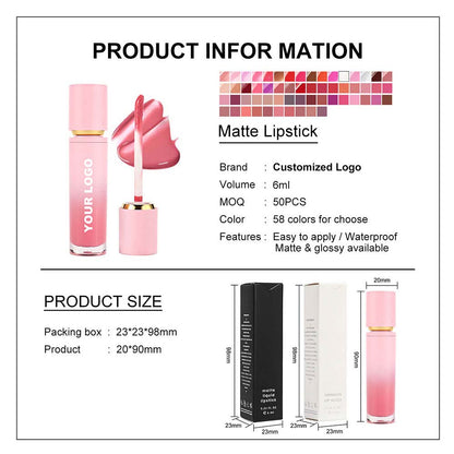 38-color Nude Liquid Lipstick Matte Non-Sticky Transfer-Proof Custom Vegan