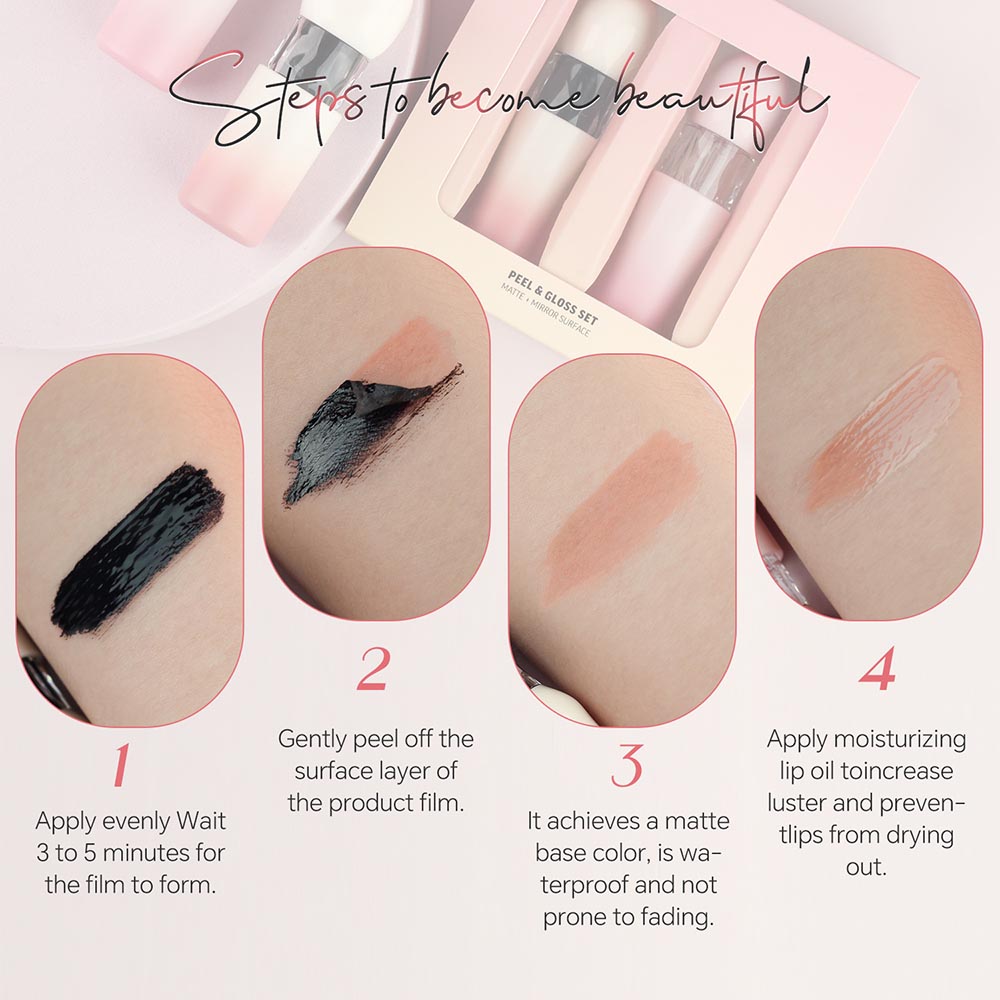 2-Piece Peel-Off Lip Stain Set Matte Lipstick & Lip oil Waterproof Private Label