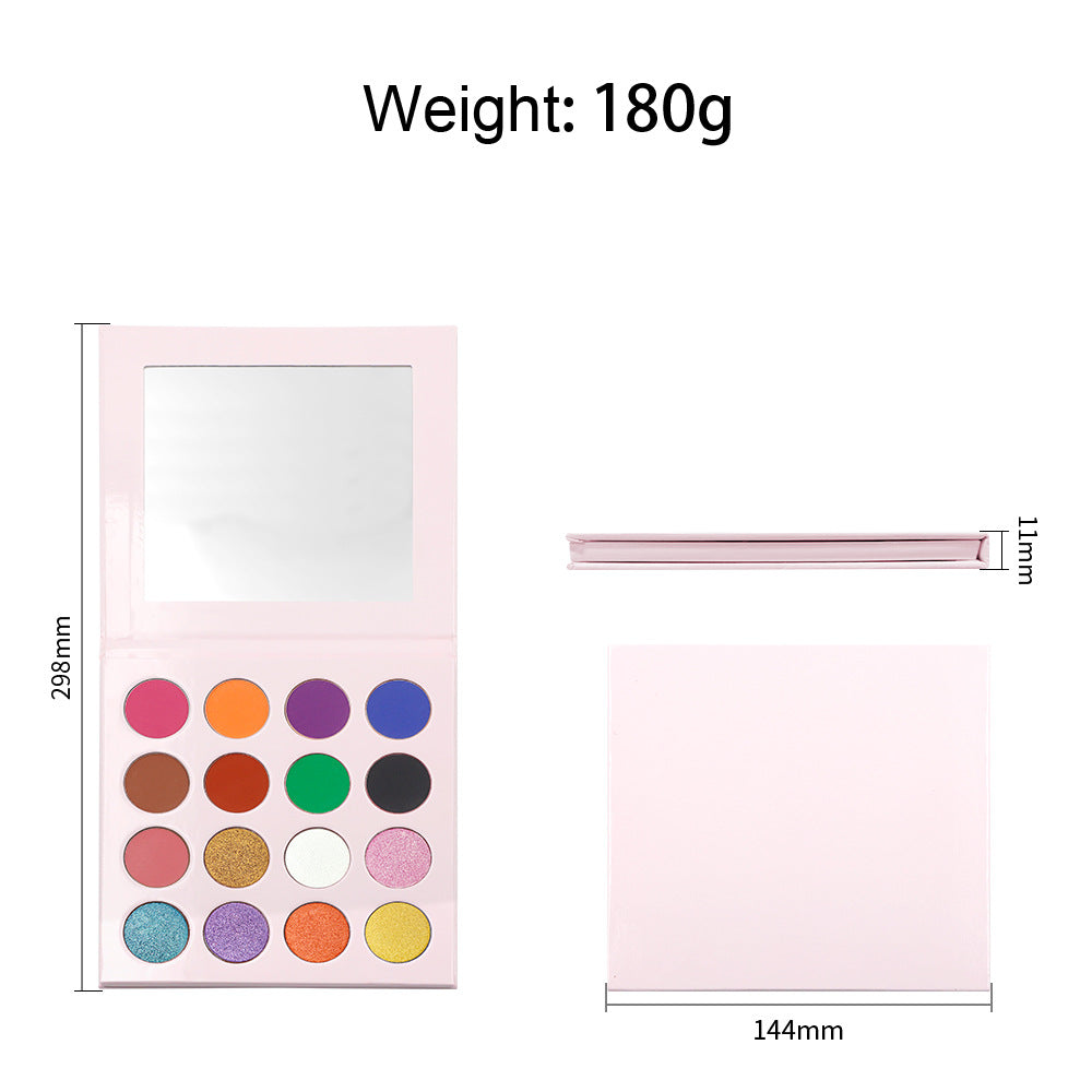 16 Color Pink Eyeshadow Palette High-Pigment Waterproof Matte Glitter 26mm