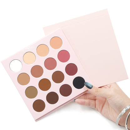 16 Color Pink Eyeshadow Palette High-Pigment Waterproof Matte Glitter 26mm