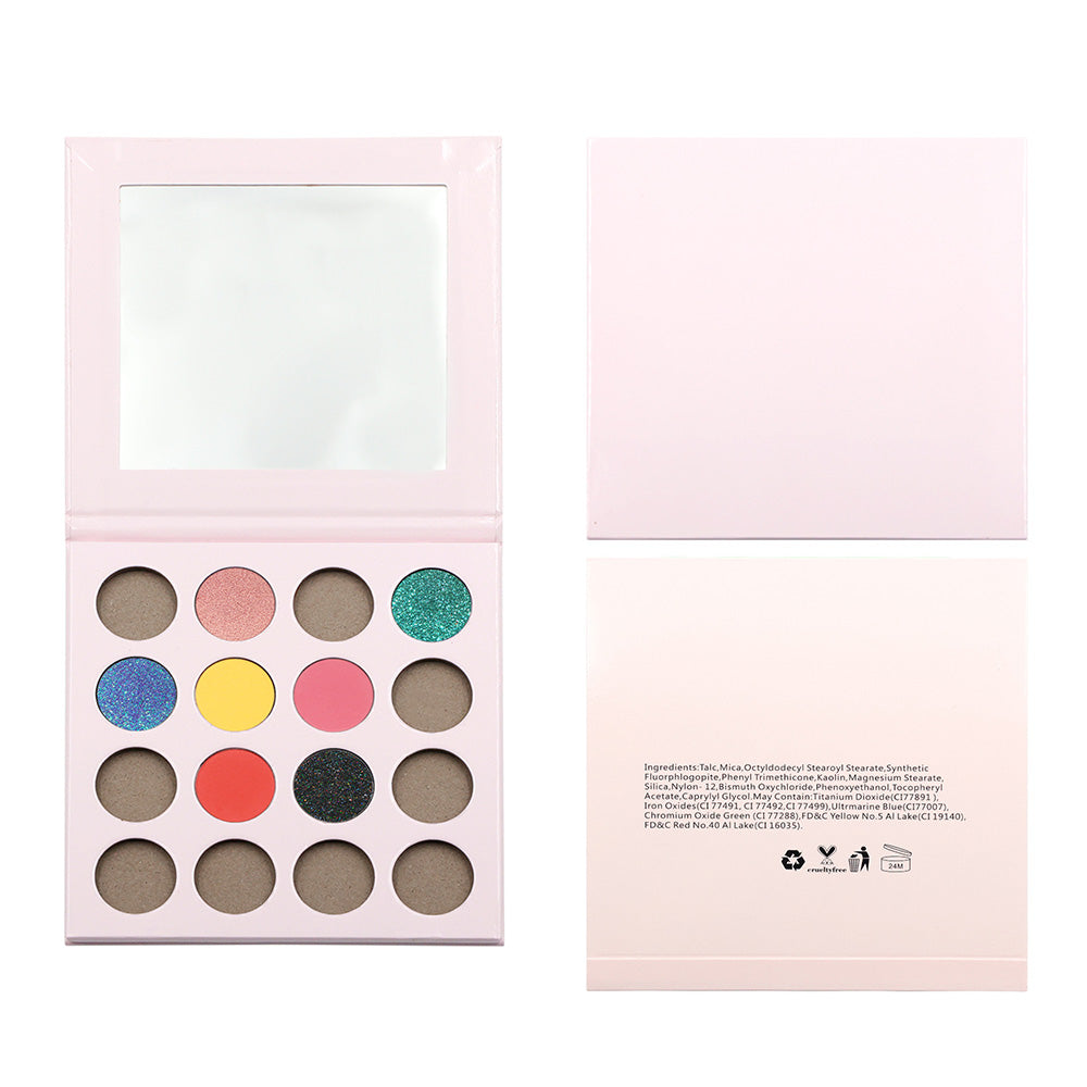16 Color Pink Eyeshadow Palette High-Pigment Waterproof Matte Glitter 26mm