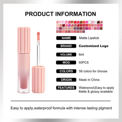 38-color Nude Liquid Lipstick OEM ODM Matte WaterProof Non-Sticky Vegan