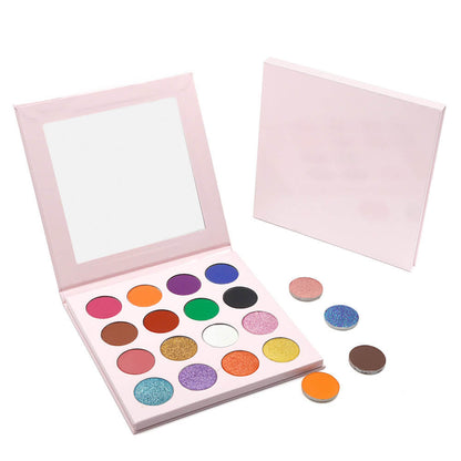16 Color Pink Eyeshadow Palette High-Pigment Waterproof Matte Glitter 26mm