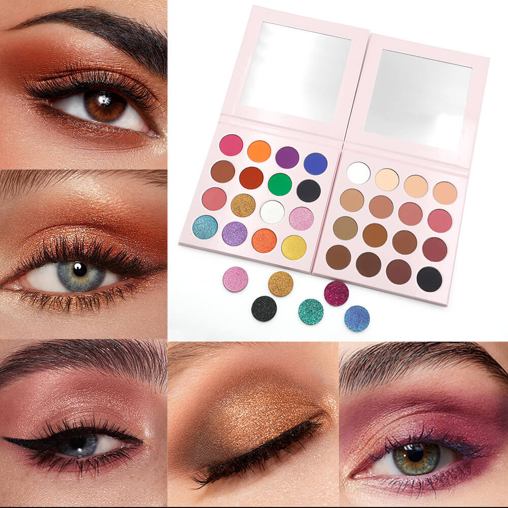 16 Color Pink Eyeshadow Palette High-Pigment Waterproof Matte Glitter 26mm