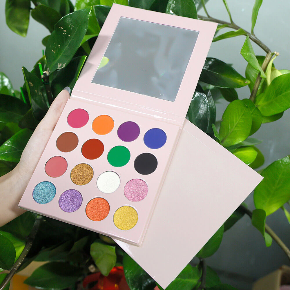 16 Color Pink Eyeshadow Palette High-Pigment Waterproof Matte Glitter 26mm