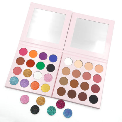 16 Color Pink Eyeshadow Palette High-Pigment Waterproof Matte Glitter 26mm