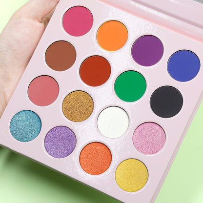 16 Color Pink Eyeshadow Palette High-Pigment Waterproof Matte Glitter 26mm