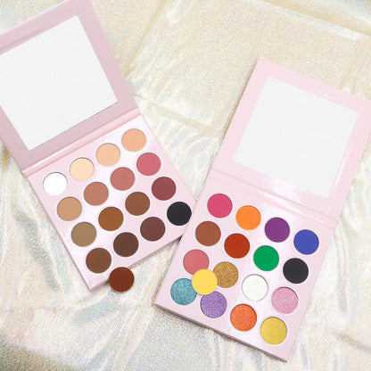 16 Color Pink Eyeshadow Palette High-Pigment Waterproof Matte Glitter 26mm